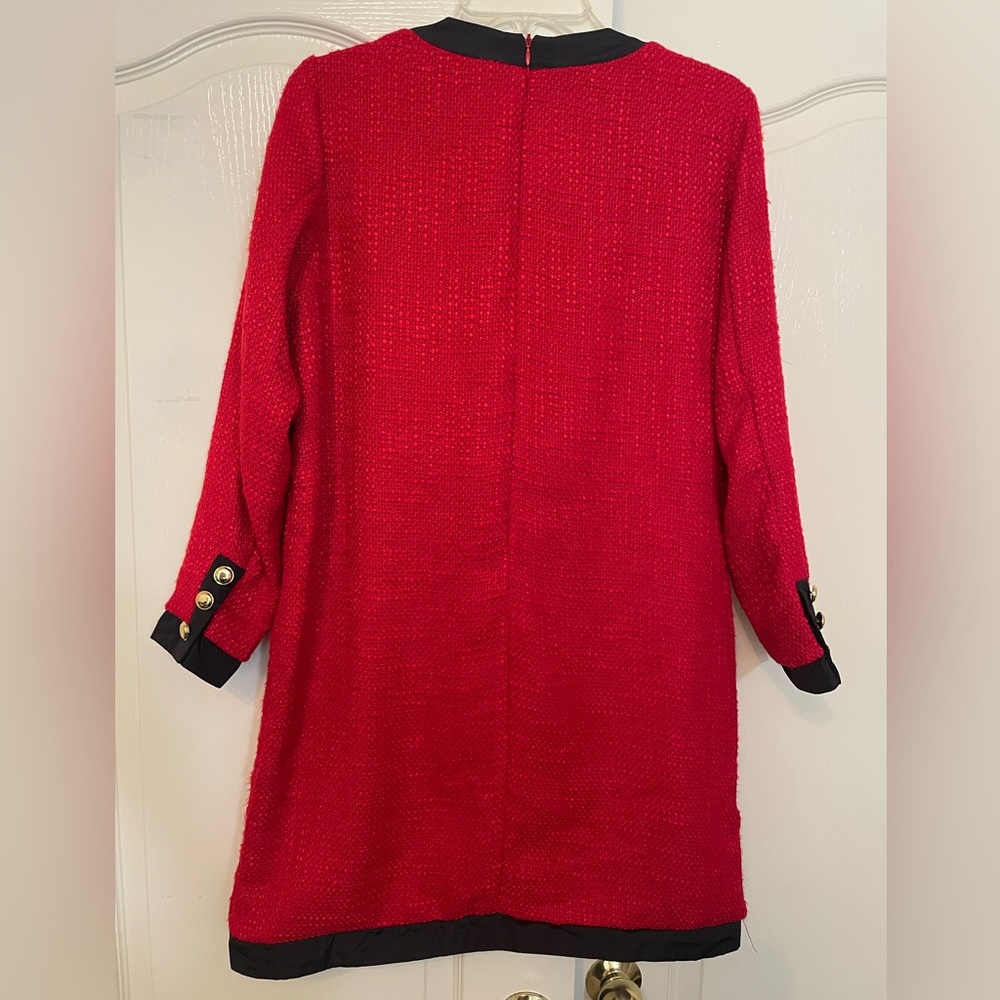 Tuckernuck Pomander Place Coco Tweed Bow Mini Dress in Red Sz Small - Picture 4 of 8